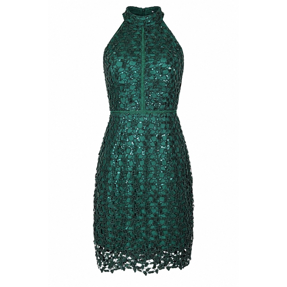 Boston Proper Green Sequin Lace Halter Dress Womens 2 NWOT Cocktail Party Back